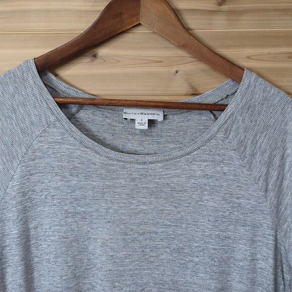 White+Warren Top Womens Small Gray Short Sleeve Ribbed Tee - Picture 2 of 8